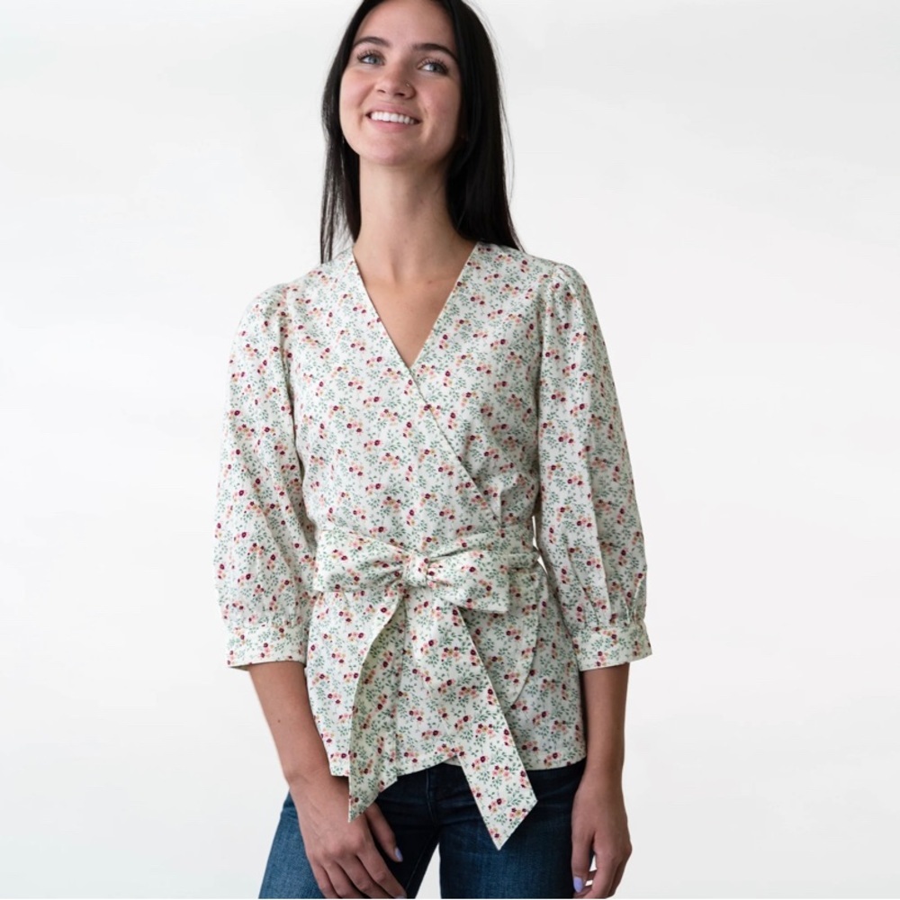 Floral Wrap Top - Cream and Red
